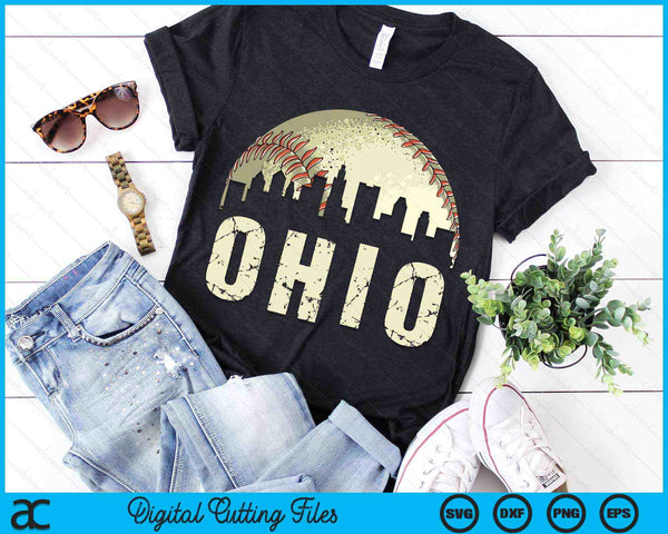 Vintage Ohio Cityscape Baseball Lover SVG PNG Cutting Printable Files