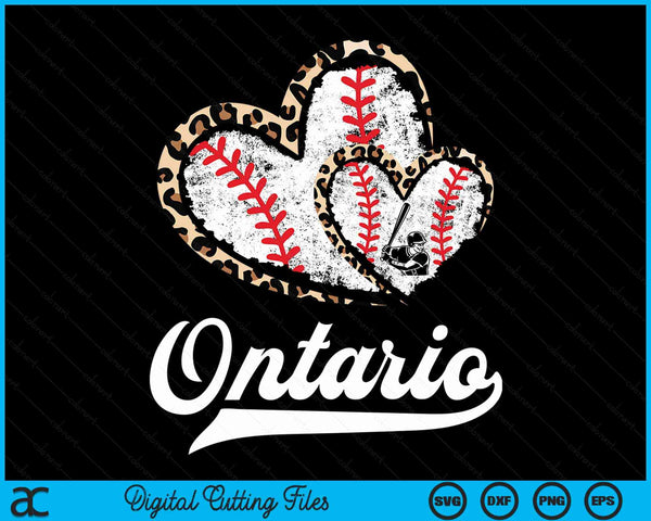 Vintage Ontario Baseball Leopard Heart Baseball Fans SVG PNG Digital Cutting Files