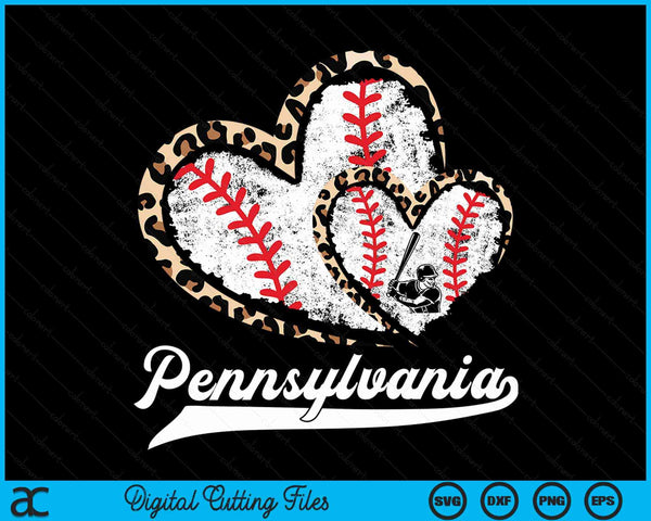Vintage Pennsylvania Baseball Leopard Heart Baseball Fans SVG PNG Digital Cutting Files