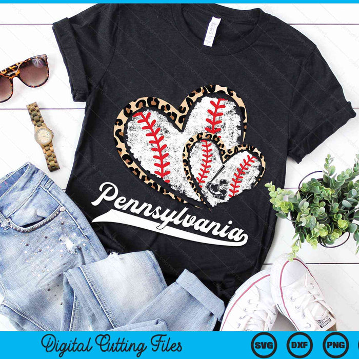 Vintage Pennsylvania Baseball Leopard Heart Baseball Fans SVG PNG Digital Cutting Files