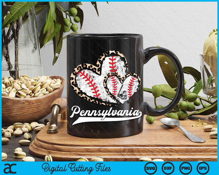 Vintage Pennsylvania Baseball Leopard Heart Baseball Fans SVG PNG Digital Cutting Files