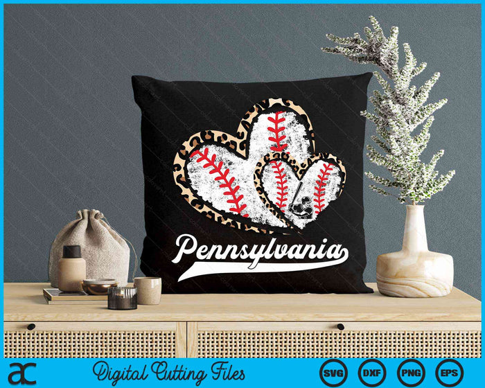 Vintage Pennsylvania Baseball Leopard Heart Baseball Fans SVG PNG Digital Cutting Files