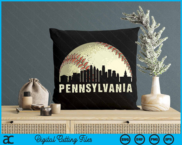 Vintage Pennsylvania Cityscape Baseball Lover SVG PNG Cutting Printable Files