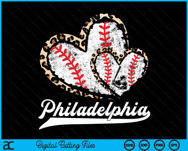 Vintage Philadelphia Baseball Leopard Heart Baseball Fans SVG PNG Digital Cutting Files