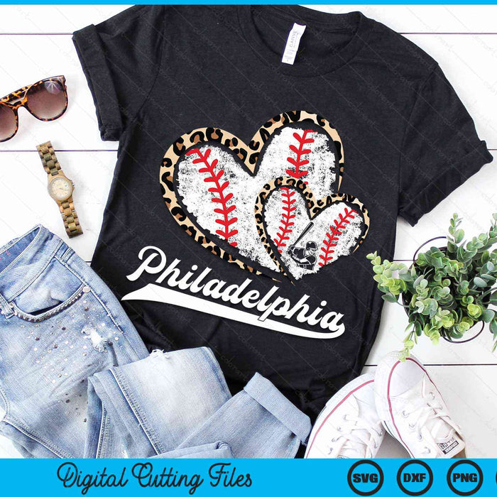 Vintage Philadelphia Baseball Leopard Heart Baseball Fans SVG PNG Digital Cutting Files