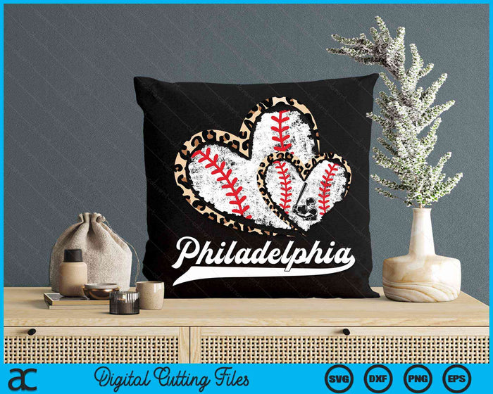 Vintage Philadelphia Baseball Leopard Heart Baseball Fans SVG PNG Digital Cutting Files