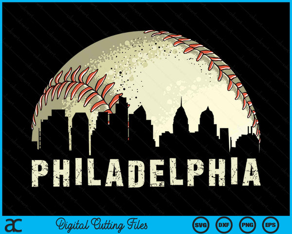 Vintage Philadelphia Cityscape Baseball Lover SVG PNG Cutting Printable Files