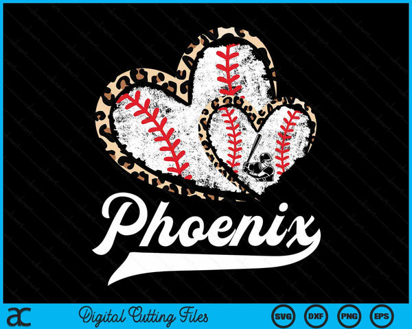 Vintage Phoenix Baseball Leopard Heart Baseball Fans SVG PNG Digital Cutting Files