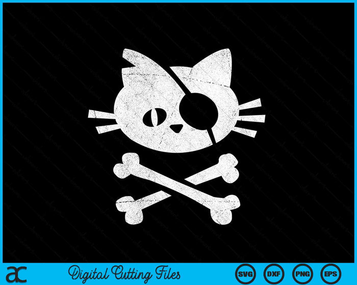 Vintage Pirate Cat Kitten Halloween Skull Cross Bones SVG PNG Digital Printable Files