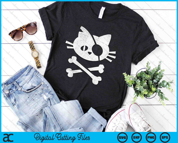 Vintage Pirate Cat Kitten Halloween Skull Cross Bones SVG PNG Digital Printable Files