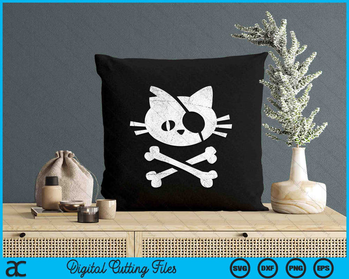 Vintage Pirate Cat Kitten Halloween Skull Cross Bones SVG PNG Digital Printable Files