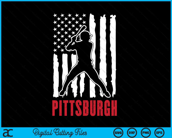 Vintage Pittsburgh American Flag Distressed Baseball SVG PNG Digital Cutting Files