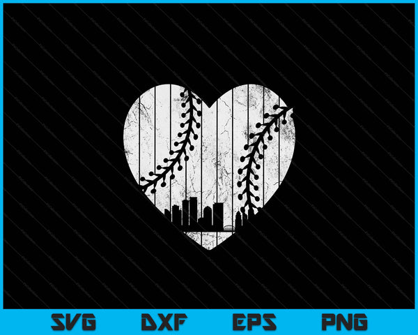 Vintage Pittsburgh Baseball Heart With Skyline SVG PNG Digital Cutting Files