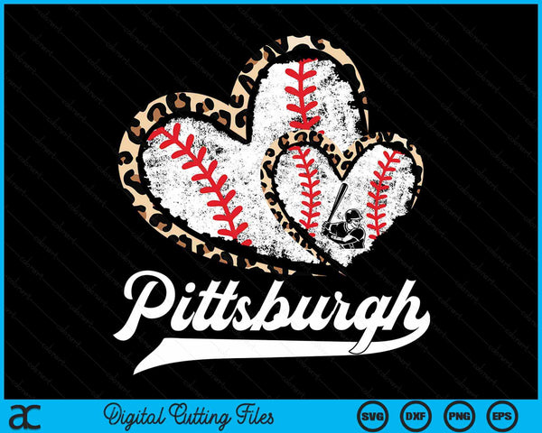 Vintage Pittsburgh Baseball Leopard Heart Baseball Fans SVG PNG Digital Cutting Files