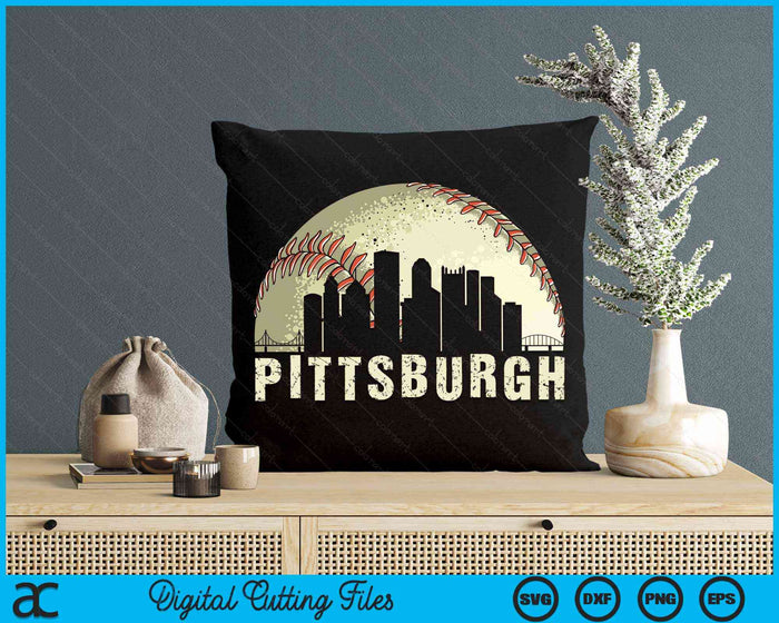Vintage Pittsburgh Cityscape Baseball Lover SVG PNG Digital Cutting Files