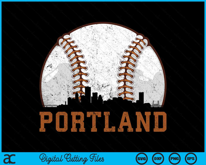 Vintage Portland Cityscape Baseball SVG PNG Digital Printable Files