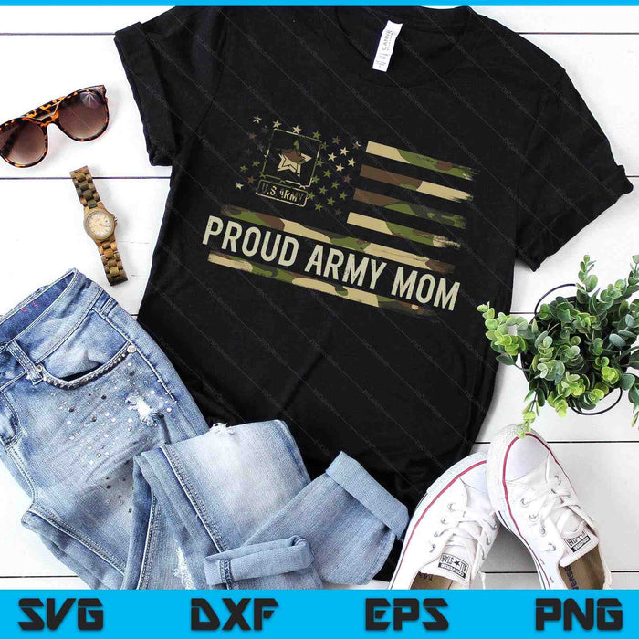 Vintage Proud Army Mom Camo American Flag Veteran SVG PNG Digital Printable Files