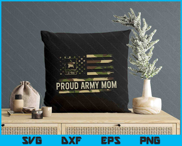 Vintage Proud Army Mom Camo American Flag Veteran SVG PNG Digital Printable Files