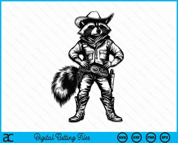 Vintage raccoon cowboy cowgirl trash panda western country SVG cut file