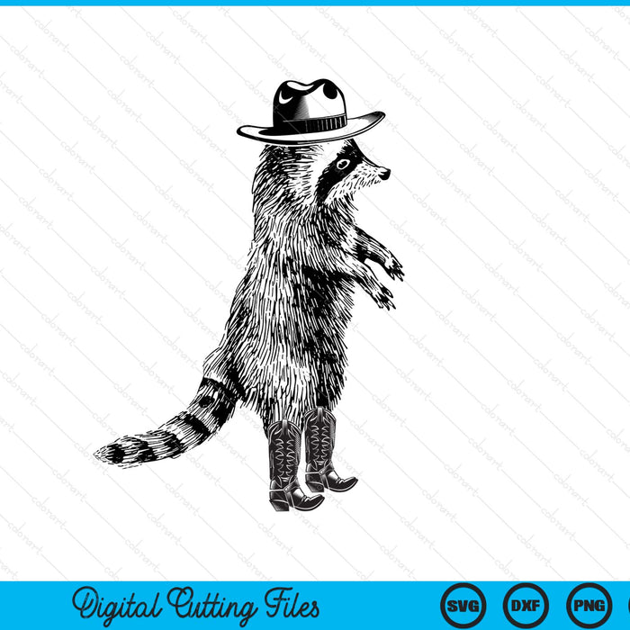 Vintage raccoon cowboy cowgirl trash panda western country SVG PNG cut file for Cricut