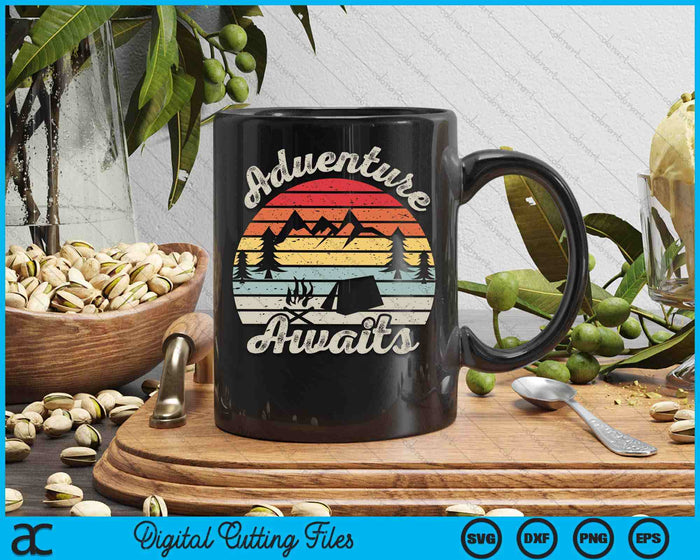 Vintage Retro Adventure Awaits Camping Hiking Outdoor Travel SVG PNG Digital Cutting Files