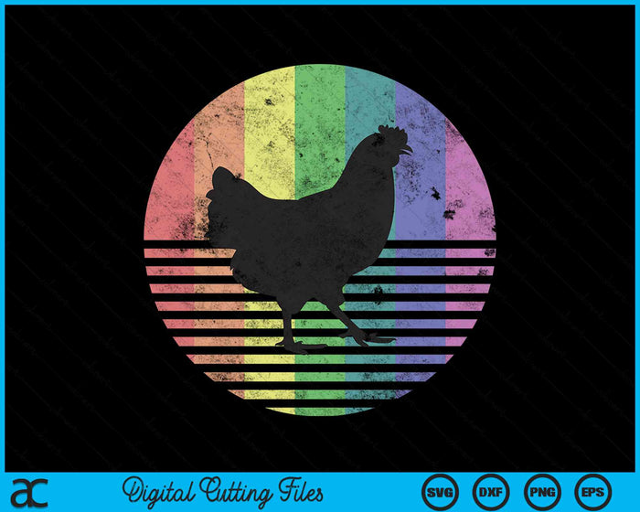 Vintage Retro Chicken Gay Pride Rainbow Flag Distressed SVG PNG Digital Cutting Files