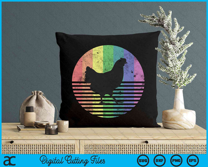 Vintage Retro Chicken Gay Pride Rainbow Flag Distressed SVG PNG Digital Cutting Files