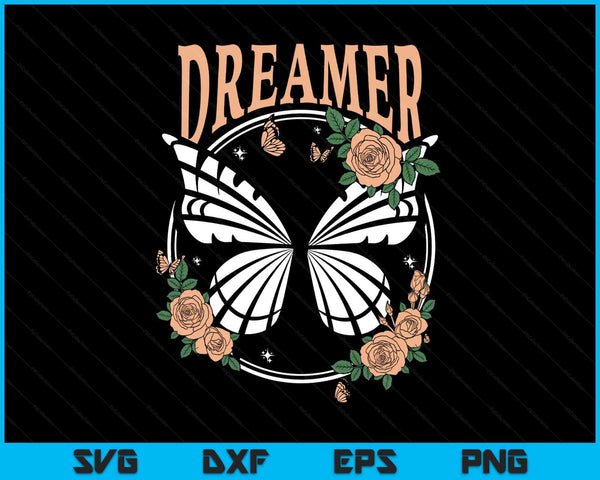 Vintage retro dreamer butterfly 80's 90's style lover SVG PNG cut file for Cricut