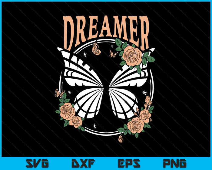 Vintage Retro Dreamer Butterfly 80's 90's Style Lover SVG PNG Digital Printable Files