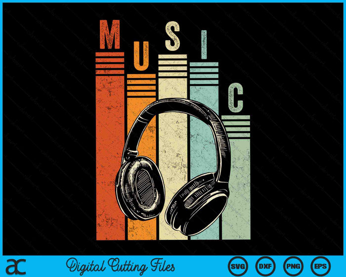 Vintage Retro Headphones Electronic Music Lover DJ SVG PNG Digital Cutting Files