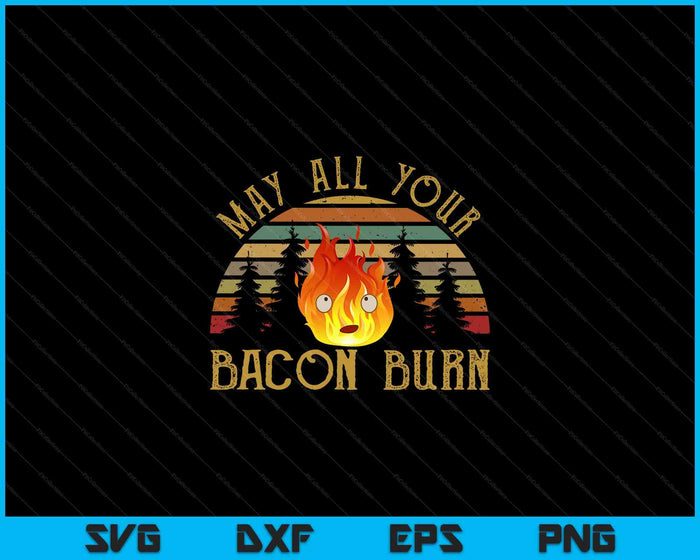 Vintage Retro May All Your Bacon Burn BBQ Grunge SVG PNG Digital Cutting Files