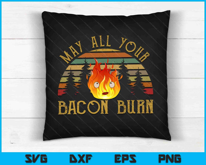 Vintage Retro May All Your Bacon Burn BBQ Grunge SVG PNG Digital Cutting Files