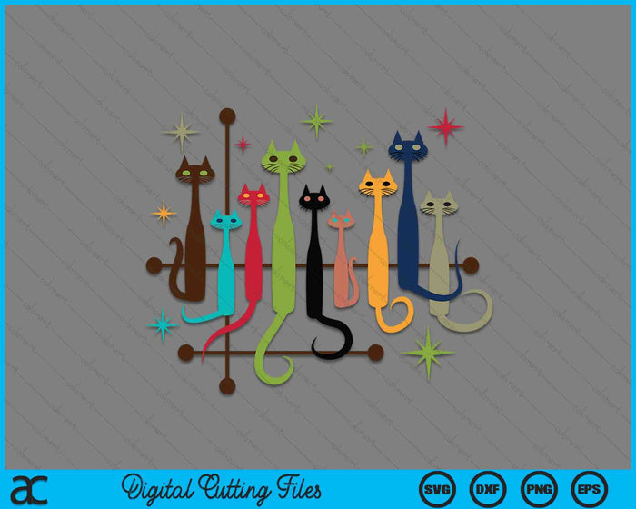 Vintage Retro Mid-Century Modern Look Cats 50s 60s Style SVG PNG Digital Printable Files