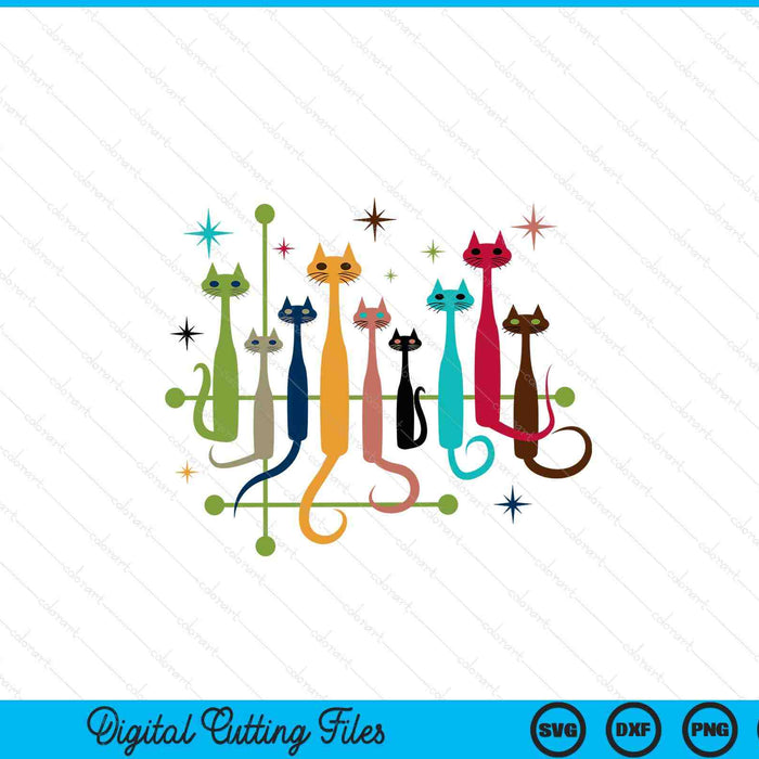 Vintage Mid Century Modern Look Cats 50s 60s Style SVG PNG Cutting Printable Files
