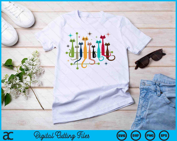 Vintage Mid Century Modern Look Cats 50s 60s Estilo SVG PNG Cortar archivos imprimibles - on a t-shirt
