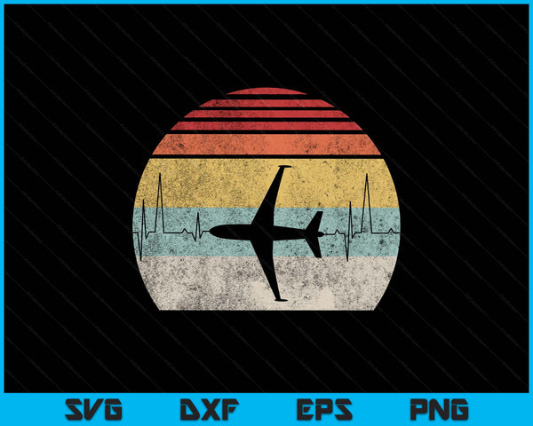 Vintage Retro Pilot Heartbeat SVG PNG Digital Printable Files