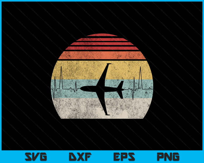 Vintage Retro Pilot Heartbeat SVG PNG Digital Printable Files