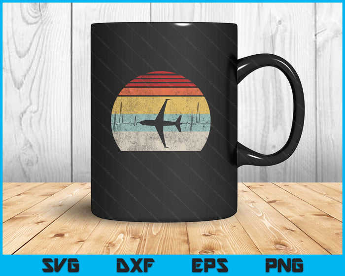 Vintage Retro Pilot Heartbeat SVG PNG Digital Printable Files