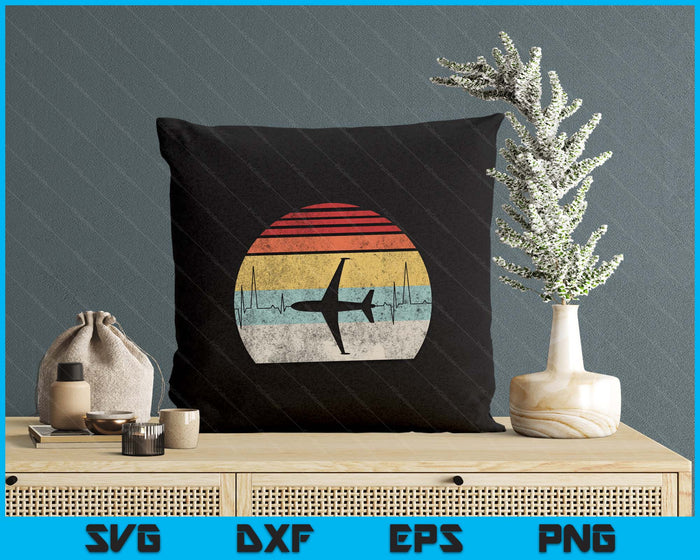 Vintage Retro Pilot Heartbeat SVG PNG Digital Printable Files
