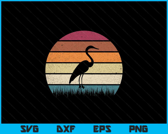 Vintage Retro Sunset Grey Heron Bird Lover Silhouette SVG PNG Digital Printable Files