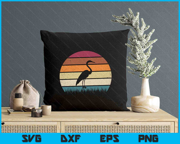 Vintage Retro Sunset Grey Heron Bird Lover Silhouette SVG PNG Digital Printable Files