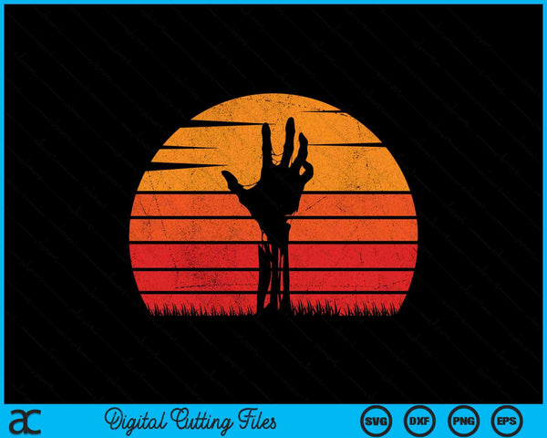 Vintage Retro Sunset Halloween Zombie Hand Scary Costume SVG PNG Digital Cutting Files