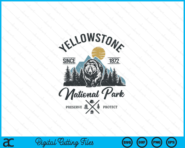 Vintage Retro Yellowstone National Park Hiking SVG PNG Digital Printable Files