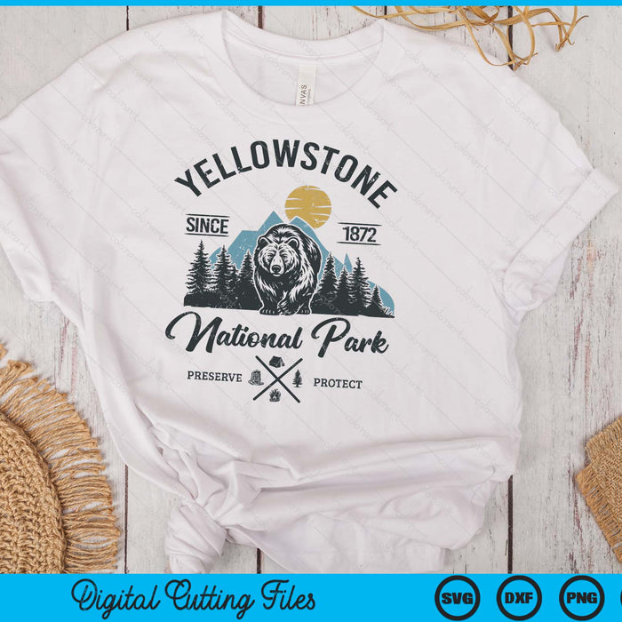 Vintage Retro Yellowstone National Park Hiking SVG PNG Digital Printable Files
