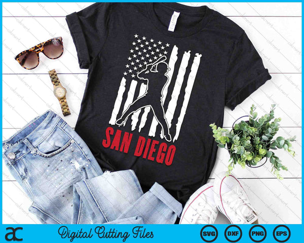 Vintage San Diego American Flag Distressed Baseball SVG PNG Digital Cutting Files