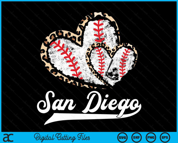 Vintage San Diego Baseball Leopard Heart Baseball Fans SVG PNG Digital Cutting Files
