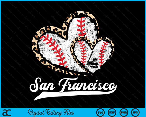 Vintage San Francisco Baseball Leopard Heart Baseball Fans SVG PNG Digital Cutting Files