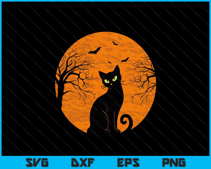 Vintage Scary Christmas Cat Costume Retro Cat Moon Black Cat SVG PNG Digital Printable Files