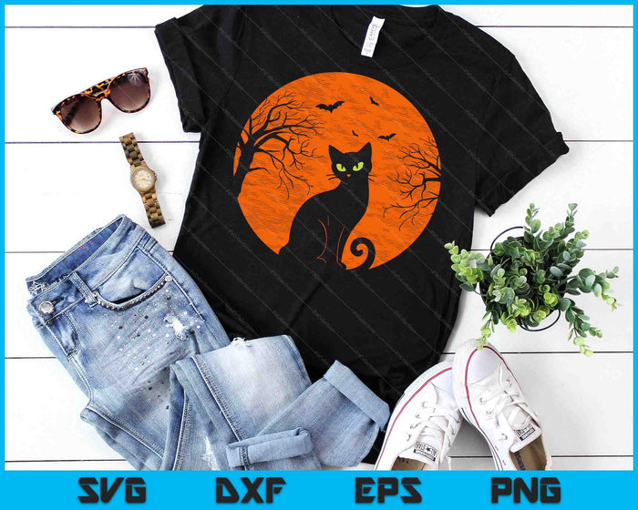 Vintage Scary Christmas Cat Costume Retro Cat Moon Black Cat SVG PNG Digital Printable Files