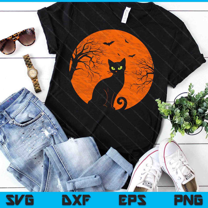 Vintage Scary Christmas Cat Costume Retro Cat Moon Black Cat SVG PNG Digital Printable Files